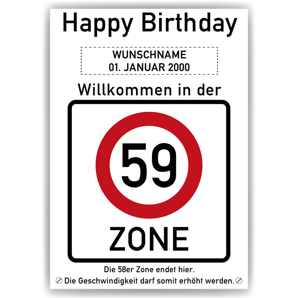 Willkommen in der 59 Zone – Poster zum 59. Geburtstag, personalisiert mit Name und Datum