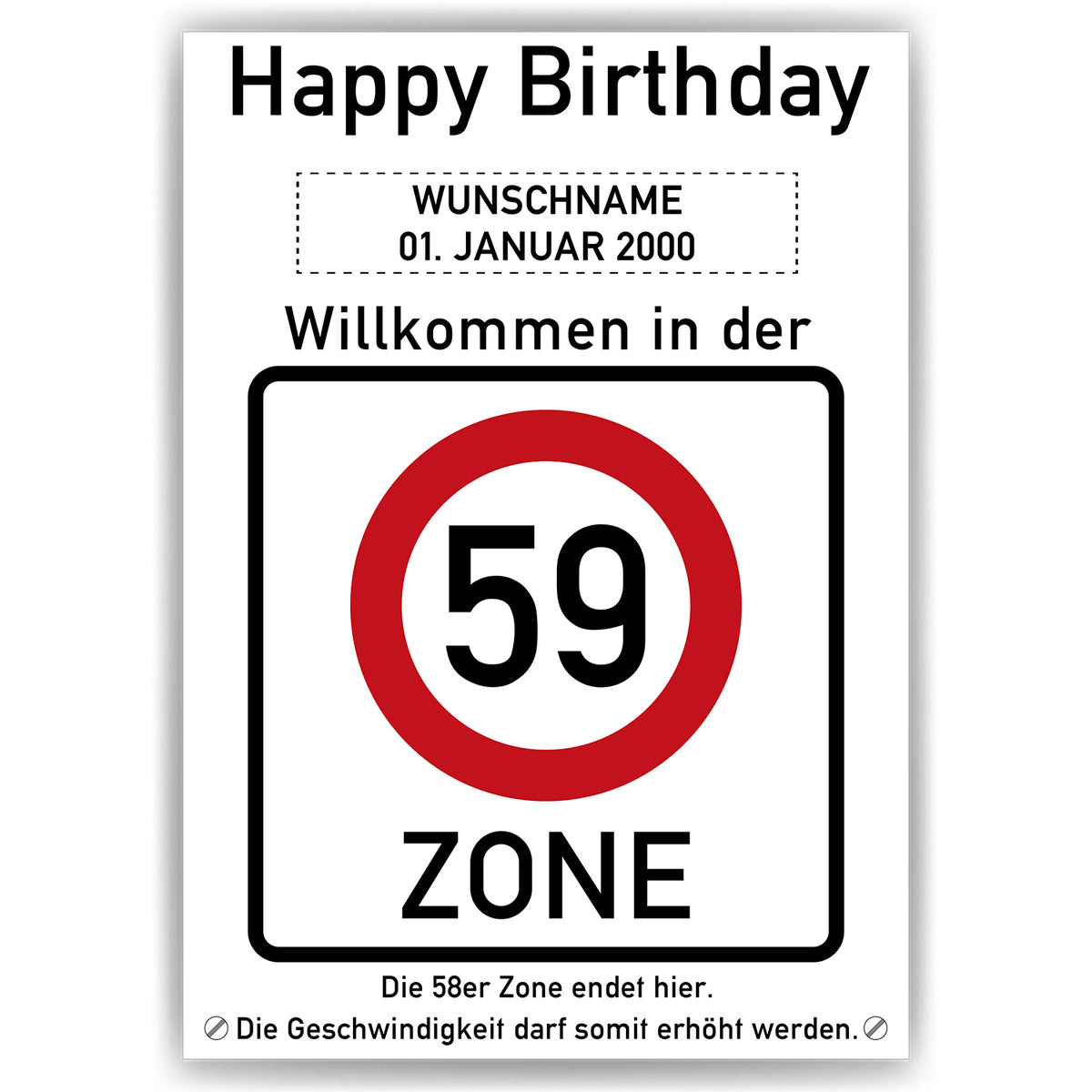 59. Geburtstag Geschenk personalisiert Verkehrszeichen Deko Geburtstagsgeschenk Happy Birthday Geburtstagskarte
