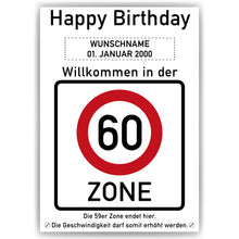 Laden Sie das Bild in den Galerie-Viewer, 60. Geburtstag Geschenk personalisiert Verkehrszeichen Deko Geburtstagsgeschenk Happy Birthday Geburtstagskarte
