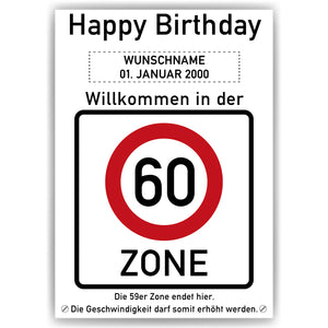 60. Geburtstag Geschenk personalisiert Verkehrszeichen Deko Geburtstagsgeschenk Happy Birthday Geburtstagskarte