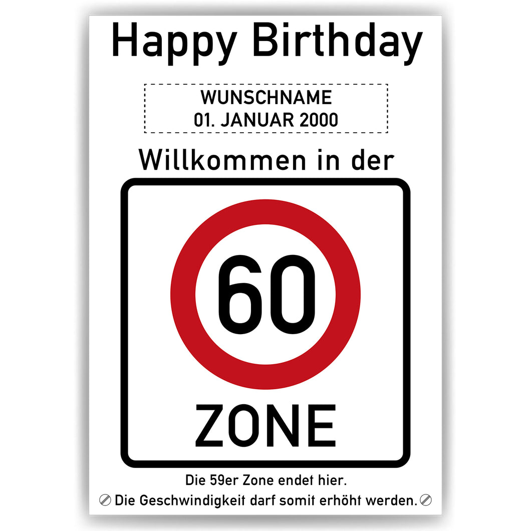 60. Geburtstag Geschenk personalisiert Verkehrszeichen Deko Geburtstagsgeschenk Happy Birthday Geburtstagskarte