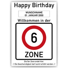 Laden Sie das Bild in den Galerie-Viewer, 6. Geburtstag Geschenk personalisiert Verkehrszeichen Deko Geburtstagsgeschenk Happy Birthday Geburtstagskarte
