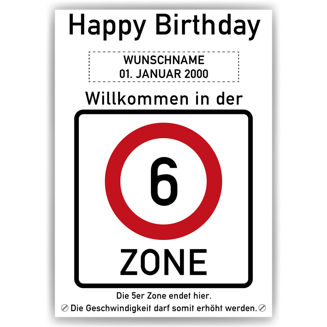 6. Geburtstag Geschenk personalisiert Verkehrszeichen Deko Geburtstagsgeschenk Happy Birthday Geburtstagskarte