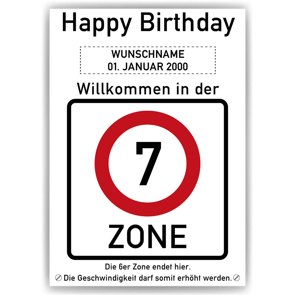 Willkommen in der 7 Zone – Poster zum 7. Geburtstag, personalisiert mit Name und Datum