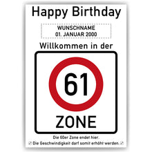 Laden Sie das Bild in den Galerie-Viewer, 61. Geburtstag Geschenk personalisiert Verkehrszeichen Deko Geburtstagsgeschenk Happy Birthday Geburtstagskarte
