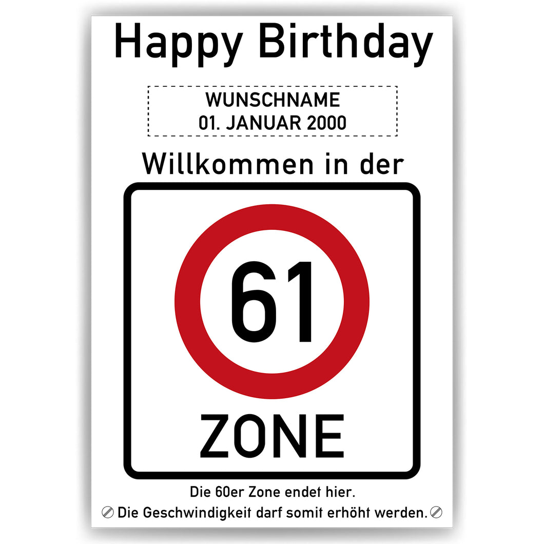 61. Geburtstag Geschenk personalisiert Verkehrszeichen Deko Geburtstagsgeschenk Happy Birthday Geburtstagskarte