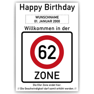 62. Geburtstag Geschenk personalisiert Verkehrszeichen Deko Geburtstagsgeschenk Happy Birthday Geburtstagskarte