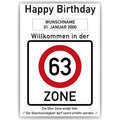 Willkommen in der 63 Zone – Poster zum 63. Geburtstag, personalisiert mit Name und Datum