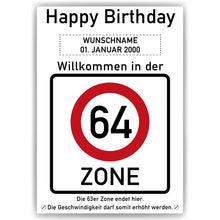 Laden Sie das Bild in den Galerie-Viewer, 64. Geburtstag Geschenk personalisiert Verkehrszeichen Deko Geburtstagsgeschenk Happy Birthday Geburtstagskarte
