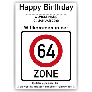 64. Geburtstag Geschenk personalisiert Verkehrszeichen Deko Geburtstagsgeschenk Happy Birthday Geburtstagskarte