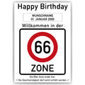 Willkommen in der 66 Zone – Poster zum 66. Geburtstag, personalisiert mit Name und Datum