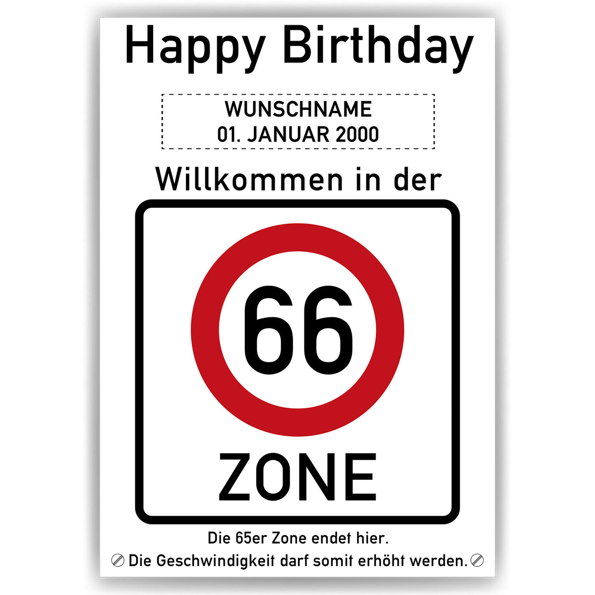 66. Geburtstag Geschenk personalisiert Verkehrszeichen Deko Geburtstagsgeschenk Happy Birthday Geburtstagskarte