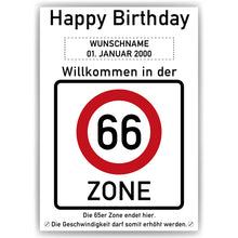 Laden Sie das Bild in den Galerie-Viewer, 66. Geburtstag Geschenk personalisiert Verkehrszeichen Deko Geburtstagsgeschenk Happy Birthday Geburtstagskarte
