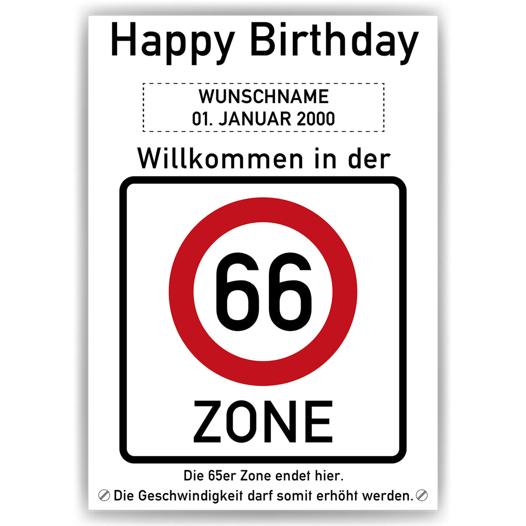 66. Geburtstag Geschenk personalisiert Verkehrszeichen Deko Geburtstagsgeschenk Happy Birthday Geburtstagskarte