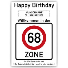 Laden Sie das Bild in den Galerie-Viewer, 68. Geburtstag Geschenk personalisiert Verkehrszeichen Deko Geburtstagsgeschenk Happy Birthday Geburtstagskarte
