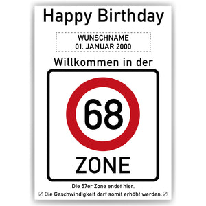 68. Geburtstag Geschenk personalisiert Verkehrszeichen Deko Geburtstagsgeschenk Happy Birthday Geburtstagskarte