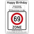 Willkommen in der 69 Zone – Poster zum 69. Geburtstag, personalisiert mit Name und Datum