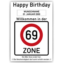 Laden Sie das Bild in den Galerie-Viewer, 69. Geburtstag Geschenk personalisiert Verkehrszeichen Deko Geburtstagsgeschenk Happy Birthday Geburtstagskarte
