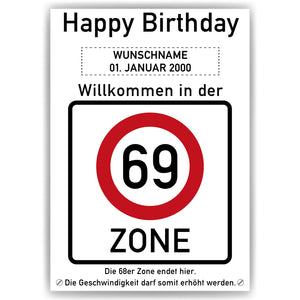 69. Geburtstag Geschenk personalisiert Verkehrszeichen Deko Geburtstagsgeschenk Happy Birthday Geburtstagskarte