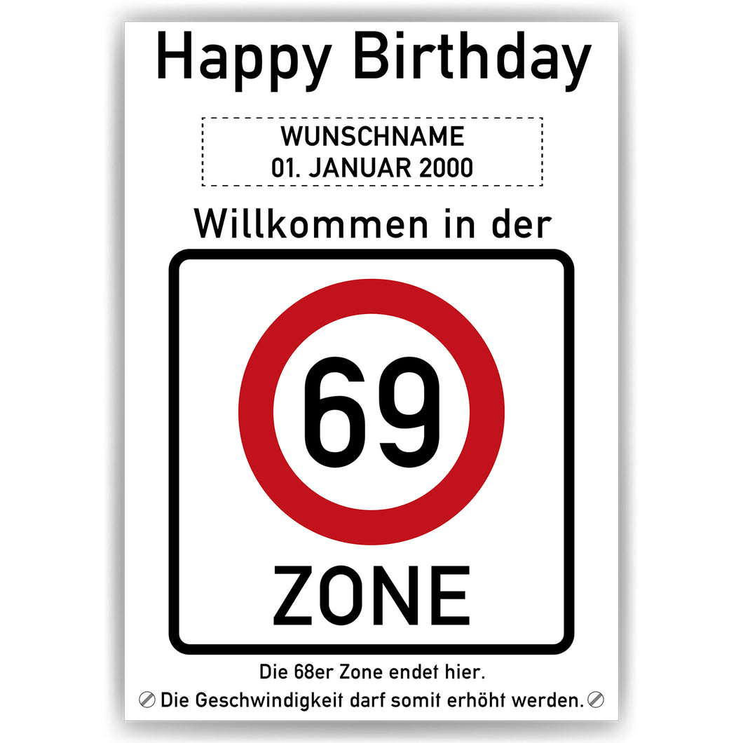 69. Geburtstag Geschenk personalisiert Verkehrszeichen Deko Geburtstagsgeschenk Happy Birthday Geburtstagskarte