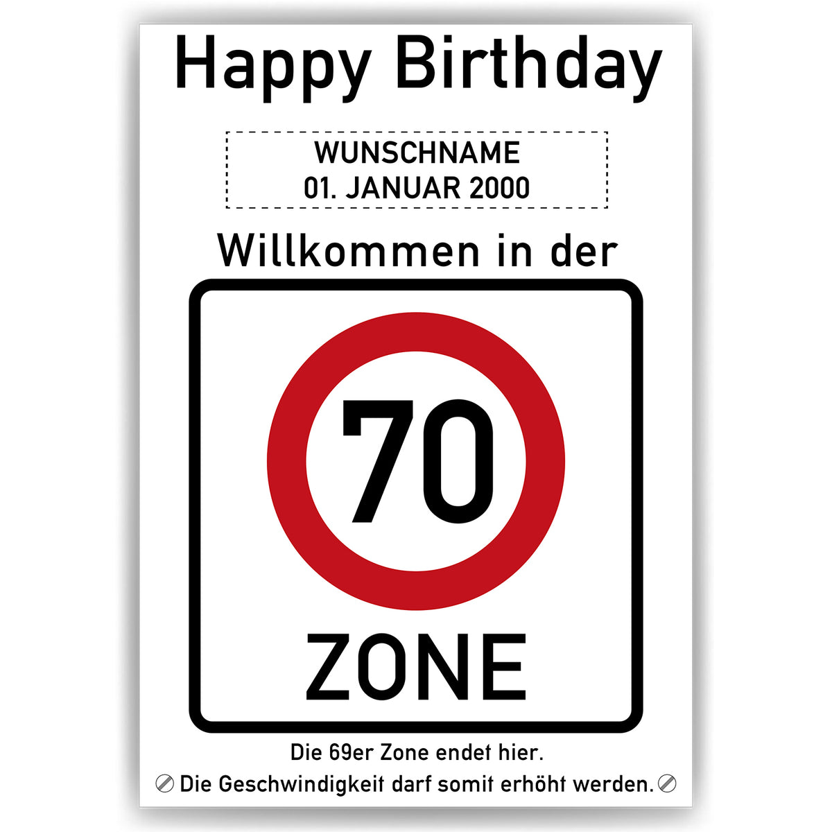 70. Geburtstag Geschenk personalisiert Verkehrszeichen Deko Geburtstagsgeschenk Happy Birthday Geburtstagskarte