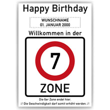 Laden Sie das Bild in den Galerie-Viewer, 7. Geburtstag Geschenk personalisiert Verkehrszeichen Deko Geburtstagsgeschenk Happy Birthday Geburtstagskarte
