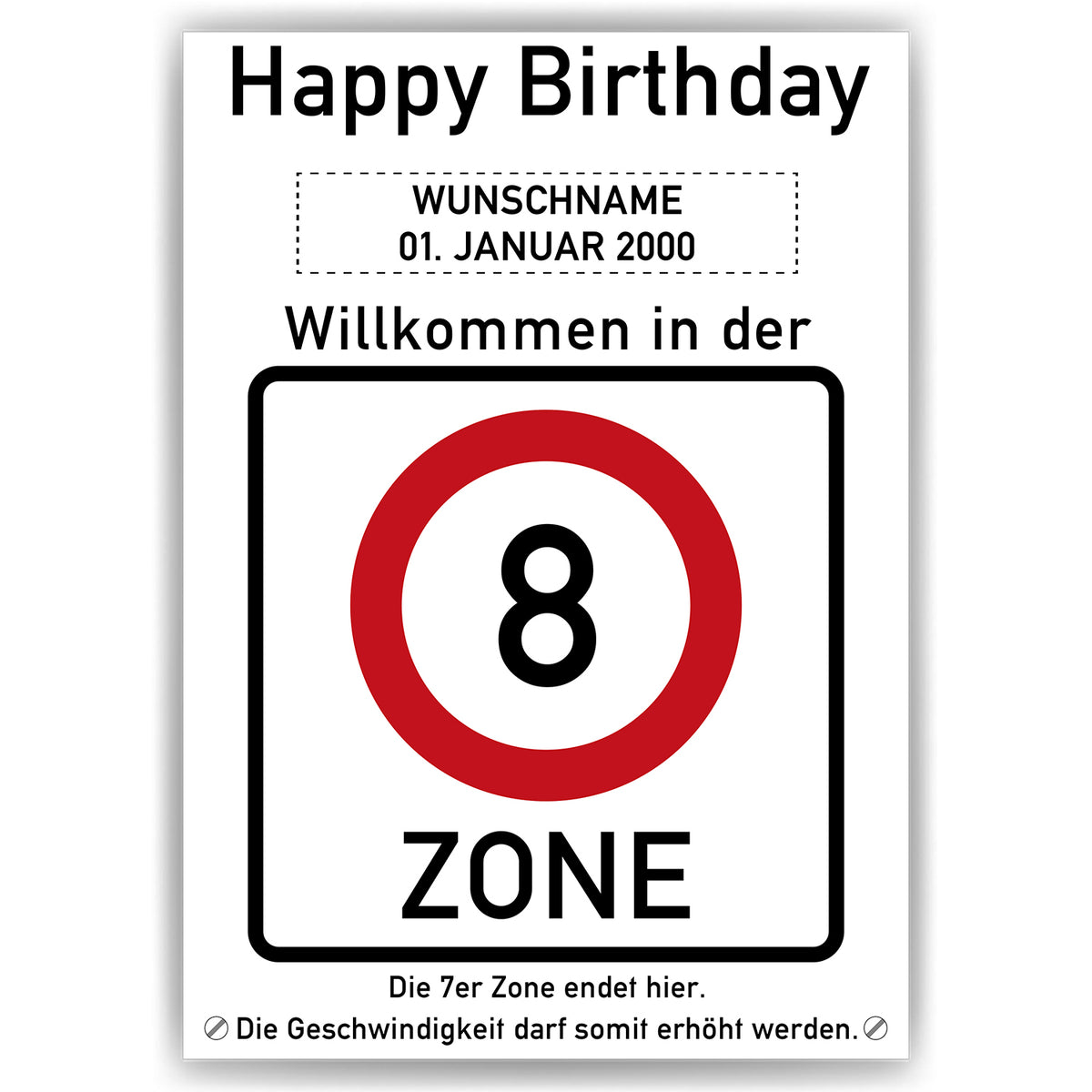 8. Geburtstag Geschenk personalisiert Verkehrszeichen Deko Geburtstagsgeschenk Happy Birthday Geburtstagskarte