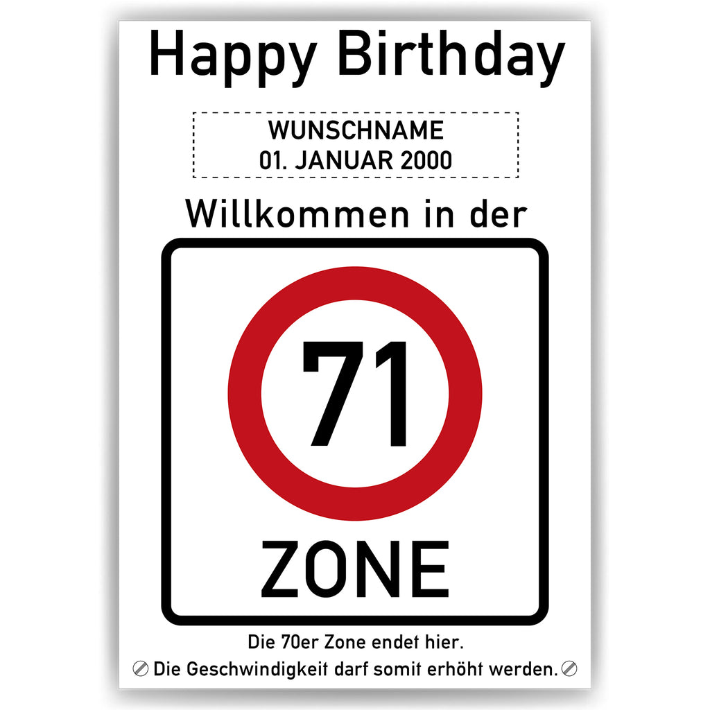 Willkommen in der 71 Zone – Poster zum 71. Geburtstag, personalisiert mit Name und Datum