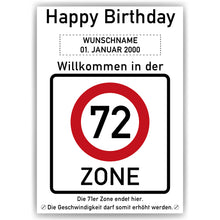 Laden Sie das Bild in den Galerie-Viewer, 72. Geburtstag Geschenk personalisiert Verkehrszeichen Deko Geburtstagsgeschenk Happy Birthday Geburtstagskarte
