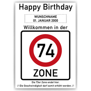 74. Geburtstag Geschenk personalisiert Verkehrszeichen Deko Geburtstagsgeschenk Happy Birthday Geburtstagskarte