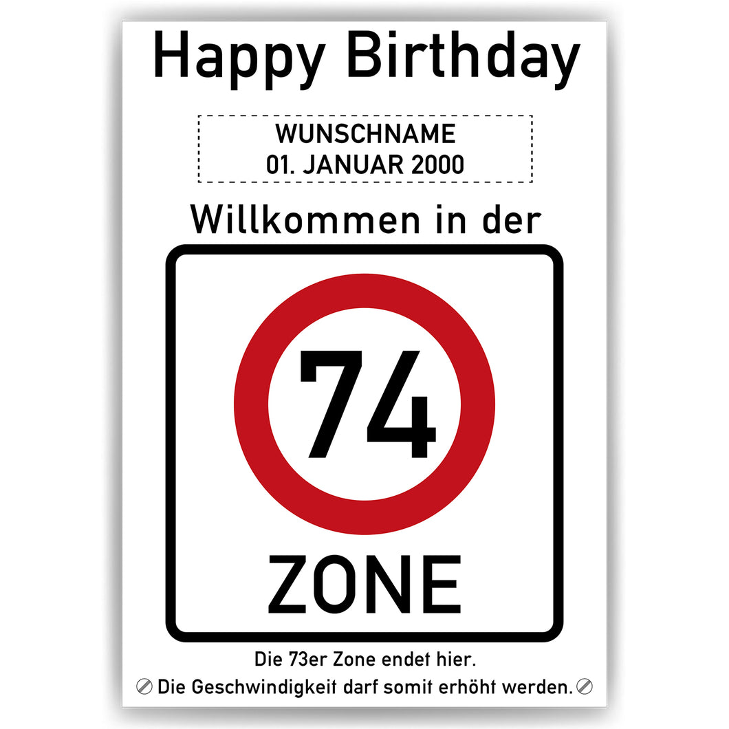 74. Geburtstag Geschenk personalisiert Verkehrszeichen Deko Geburtstagsgeschenk Happy Birthday Geburtstagskarte