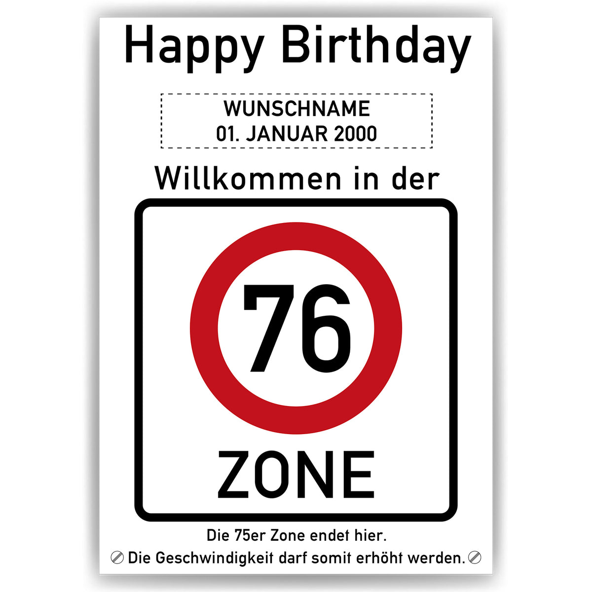 76. Geburtstag Geschenk personalisiert Verkehrszeichen Deko Geburtstagsgeschenk Happy Birthday Geburtstagskarte