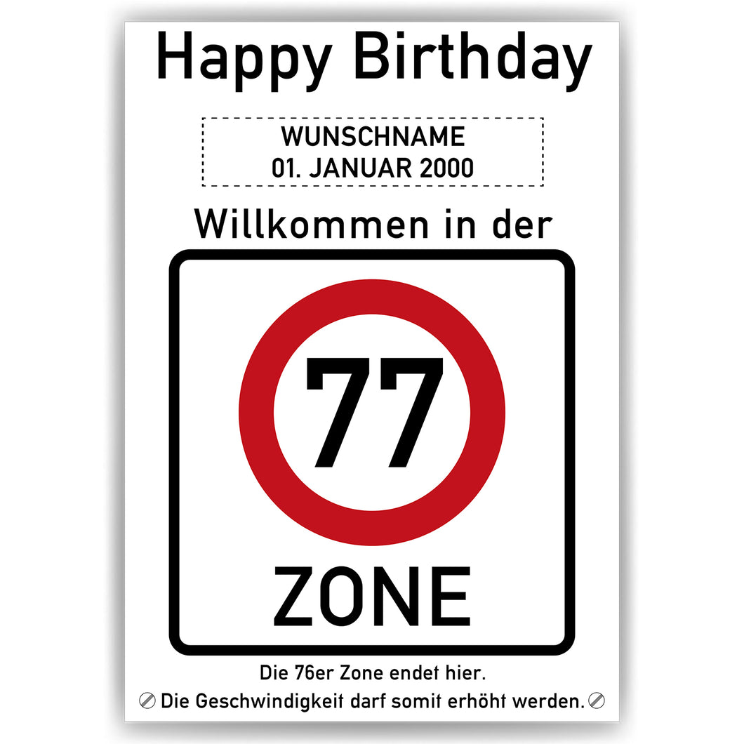 77. Geburtstag Geschenk personalisiert Verkehrszeichen Deko Geburtstagsgeschenk Happy Birthday Geburtstagskarte