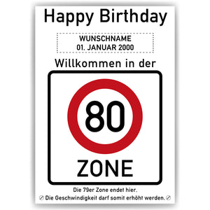 80. Geburtstag Geschenk personalisiert Verkehrszeichen Deko Geburtstagsgeschenk Happy Birthday Geburtstagskarte