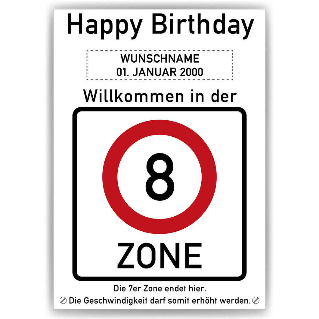 8. Geburtstag Geschenk personalisiert Verkehrszeichen Deko Geburtstagsgeschenk Happy Birthday Geburtstagskarte