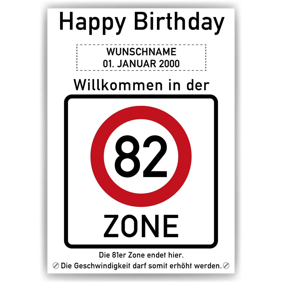 82. Geburtstag Geschenk personalisiert Verkehrszeichen Deko Geburtstagsgeschenk Happy Birthday Geburtstagskarte