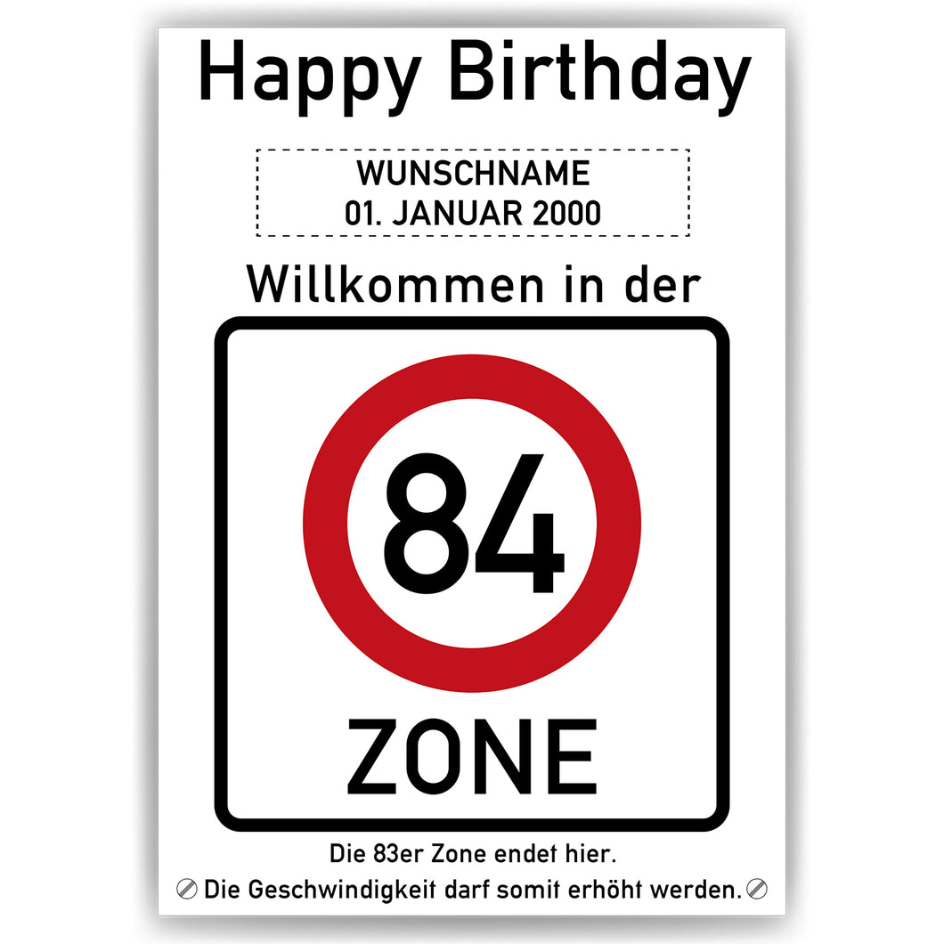 84. Geburtstag Geschenk personalisiert Verkehrszeichen Deko Geburtstagsgeschenk Happy Birthday Geburtstagskarte