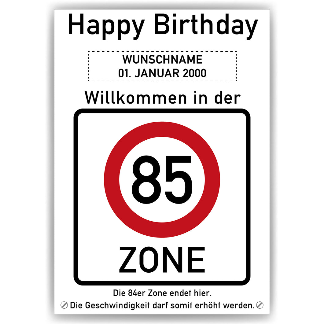 85. Geburtstag Geschenk personalisiert Verkehrszeichen Deko Geburtstagsgeschenk Happy Birthday Geburtstagskarte