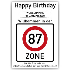 87. Geburtstag Geschenk personalisiert Verkehrszeichen Deko Geburtstagsgeschenk Happy Birthday Geburtstagskarte