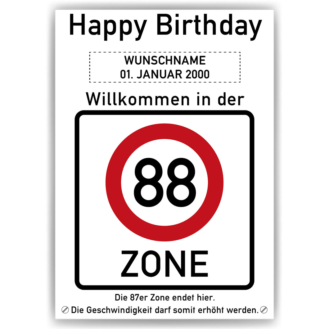 88. Geburtstag Geschenk personalisiert Verkehrszeichen Deko Geburtstagsgeschenk Happy Birthday Geburtstagskarte