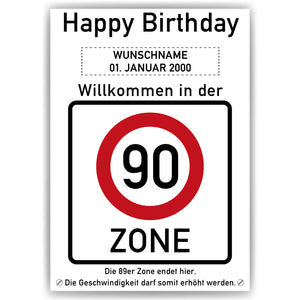 90. Geburtstag Geschenk personalisiert Verkehrszeichen Deko Geburtstagsgeschenk Happy Birthday Geburtstagskarte