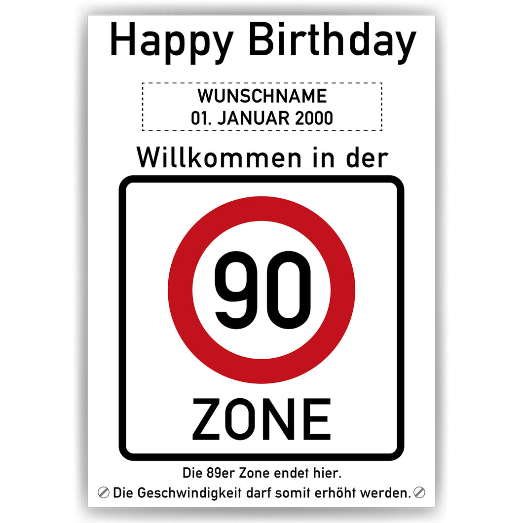 90. Geburtstag Geschenk personalisiert Verkehrszeichen Deko Geburtstagsgeschenk Happy Birthday Geburtstagskarte