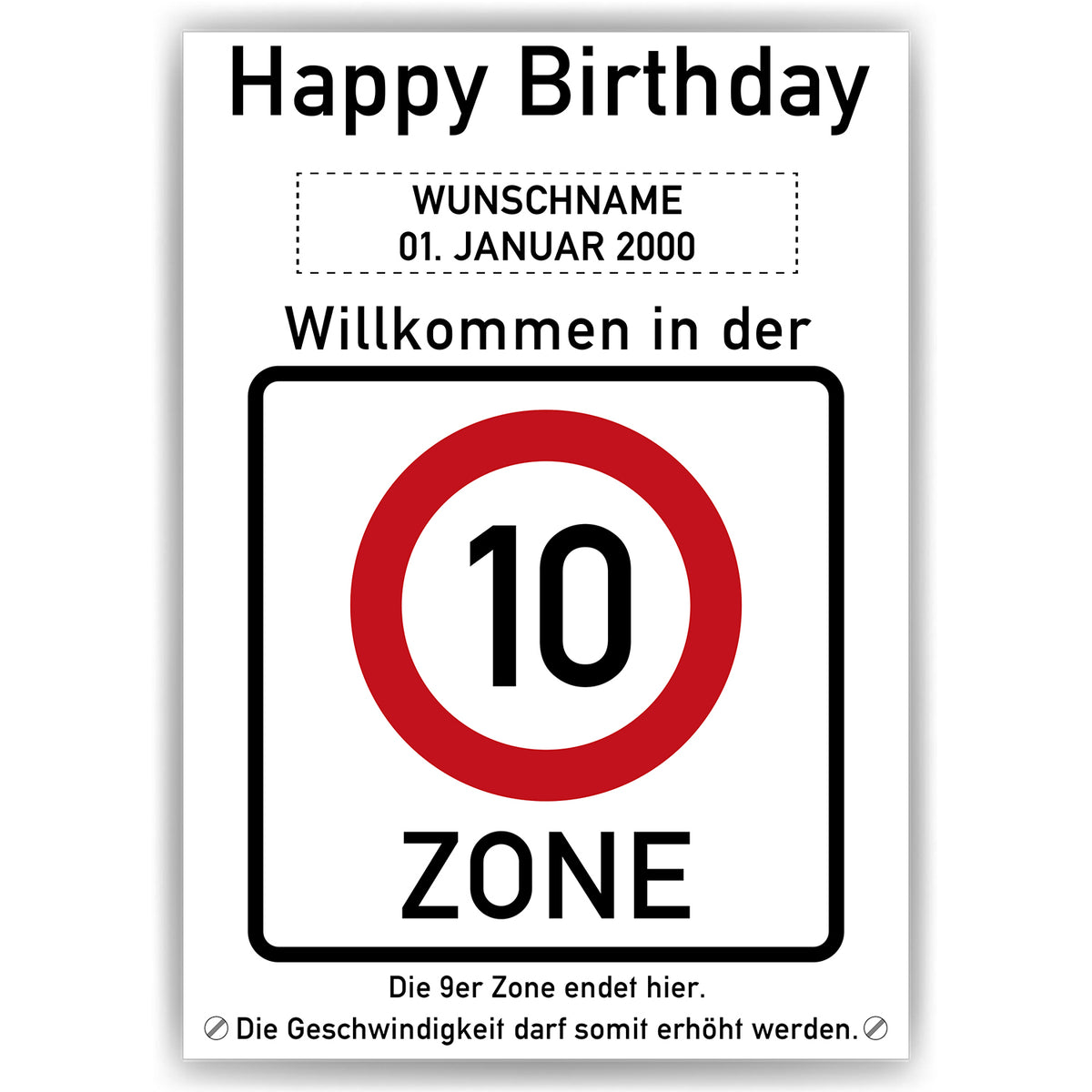 10. Geburtstag Geschenk personalisiert Verkehrszeichen Deko Geburtstagsgeschenk Happy Birthday Geburtstagskarte