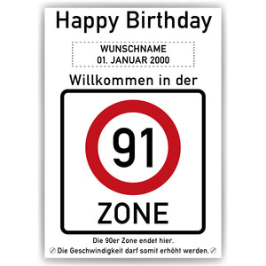 91. Geburtstag Geschenk personalisiert Verkehrszeichen Deko Geburtstagsgeschenk Happy Birthday Geburtstagskarte