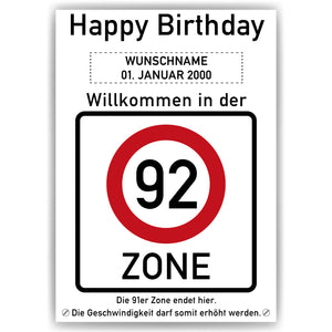 92. Geburtstag Geschenk personalisiert Verkehrszeichen Deko Geburtstagsgeschenk Happy Birthday Geburtstagskarte