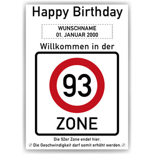 93. Geburtstag Geschenk personalisiert Verkehrszeichen Deko Geburtstagsgeschenk Happy Birthday Geburtstagskarte