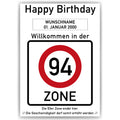 Willkommen in der 94 Zone – Poster zum 94. Geburtstag, personalisiert mit Name und Datum