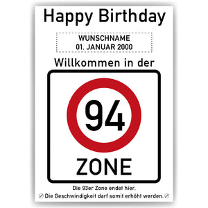 94. Geburtstag Geschenk personalisiert Verkehrszeichen Deko Geburtstagsgeschenk Happy Birthday Geburtstagskarte