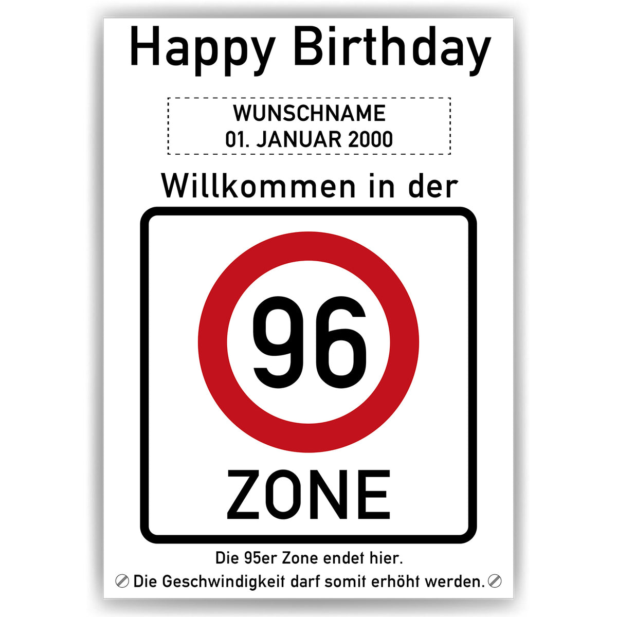 96. Geburtstag Geschenk personalisiert Verkehrszeichen Deko Geburtstagsgeschenk Happy Birthday Geburtstagskarte