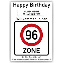 Laden Sie das Bild in den Galerie-Viewer, 96. Geburtstag Geschenk personalisiert Verkehrszeichen Deko Geburtstagsgeschenk Happy Birthday Geburtstagskarte

